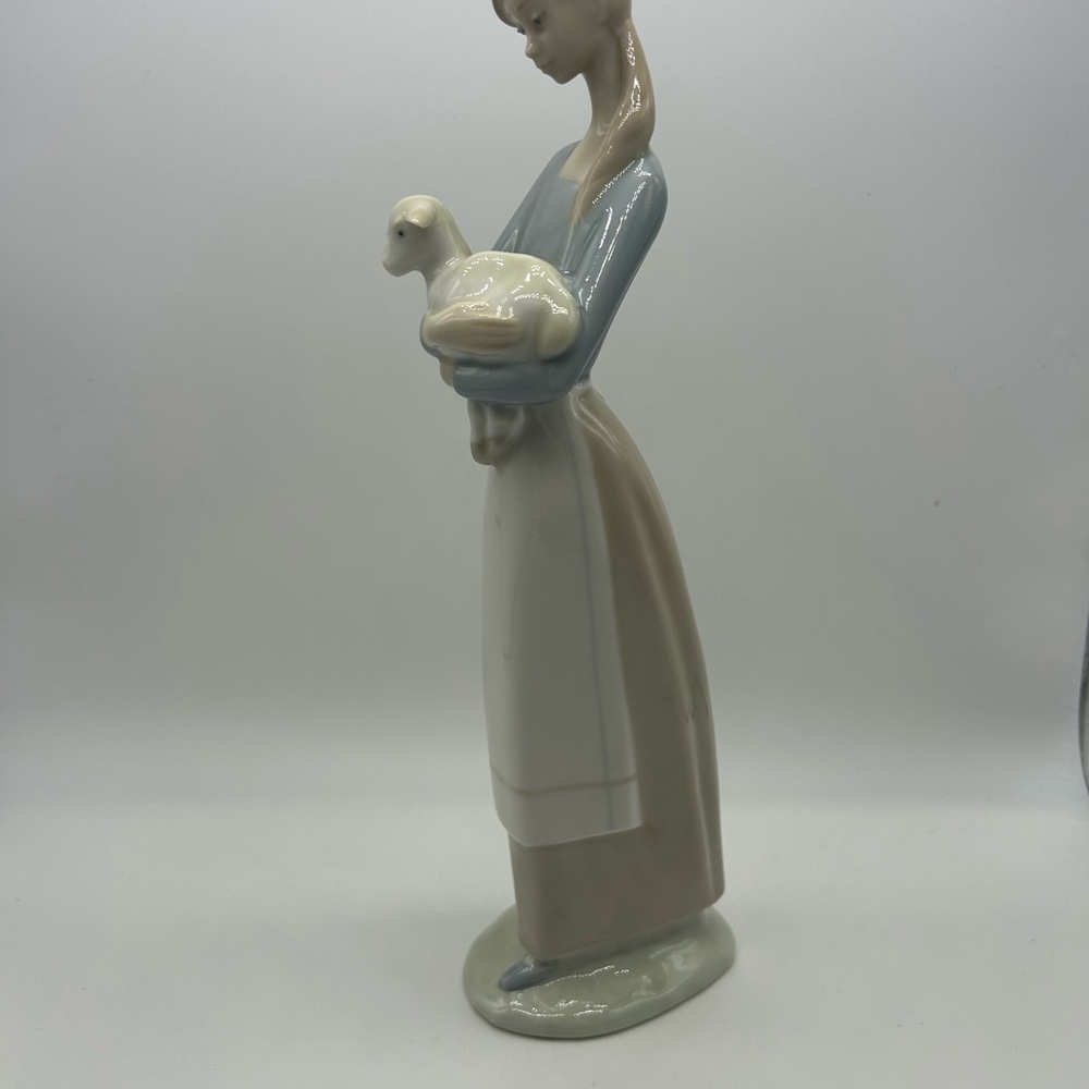 Lladro Serene Woman with Lamb in Blue and Cream
